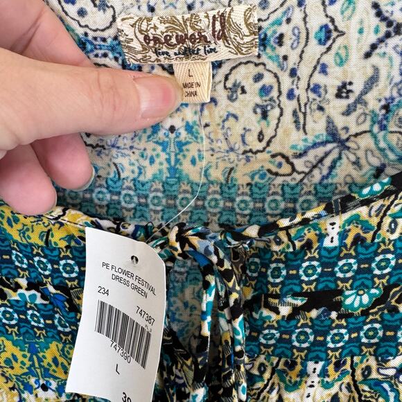 NWT One World Knee-Length Boho Floral Dress Tassels Smocking Women’s L - Picture 6 of 11